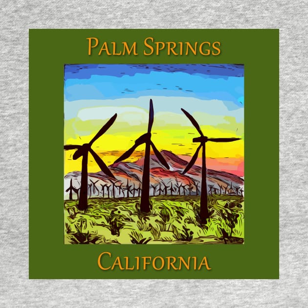 Palm Springs California Wind Generators at sunset by WelshDesigns